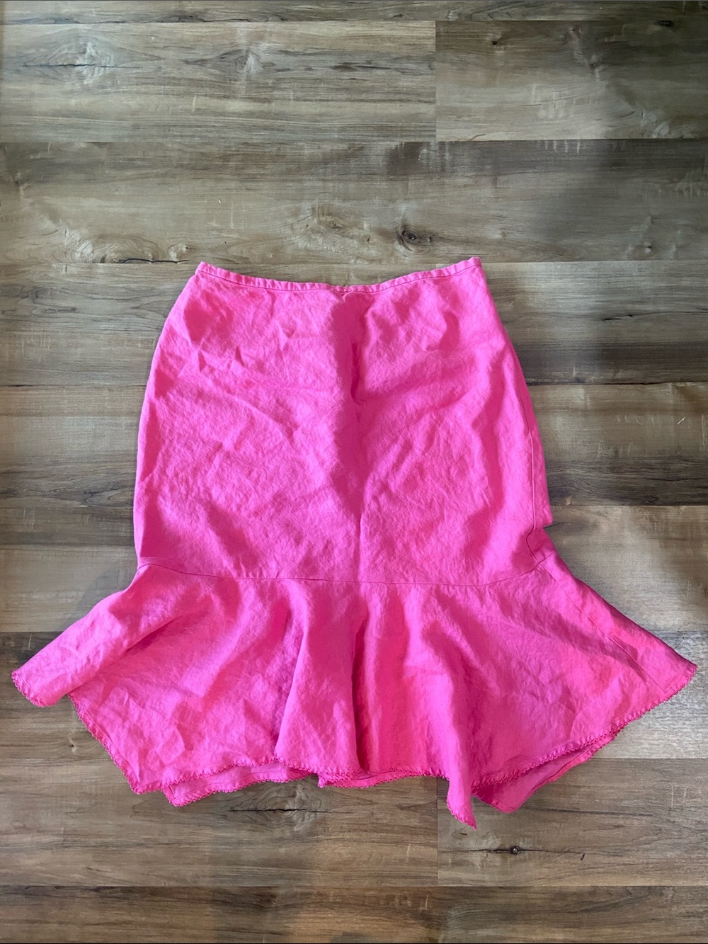 Pink Ruffle Hem Linen Skirt